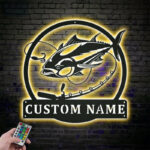 Custom Name Tuna Fishing Fish Pole Metal Wall Signs With RGB Led Light