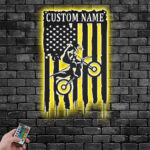 Custom Name US Dirt Bike Metal Wall Signs With RGB Led Light