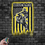 Custom Name US Dirt Bike Name Sign Decoration For Room Metal Wall Signs With RGB Led Light