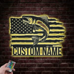 Custom Name US Trout Fishing Metal Wall Signs With RGB Led Light