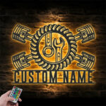 Custom Name Workshop Name Sign Home Decor Car Mechanic Repair Decoration Metal Wall Signs With RGB Led Light