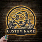 Custom Name Yellow Tang Fish Metal Wall Signs With RGB Led Light
