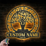 Custom Name Yoga Tree Of Life Metal Sign Wall Art With RGB Led Lights
