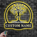 Custom Name Yoga Tree Of Life Metal Wall Art With LED Light