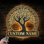 Custom Name Yoga Tree Of Life Metal Wall Signs With RGB Led Light