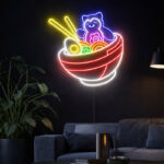 Cute Cat Ramen Neon Sign – Colorful LED Noodle Bowl Wall Light