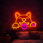 Cute Dog Neon Sign – Playful Orange & Pink LED Wall Light