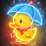 Cute Duck with Umbrella Neon Wall Sign – Adorable Yellow Duck LED Neon Light for Kids Room, Nursery, Café, or Cozy Home Decor