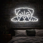 Cute Puppy Neon Sign – Minimal White Dog LED Wall Light