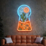 Desert Cactus Neon Sign – Colorful LED Neon Wall Art with Sun & Landscape