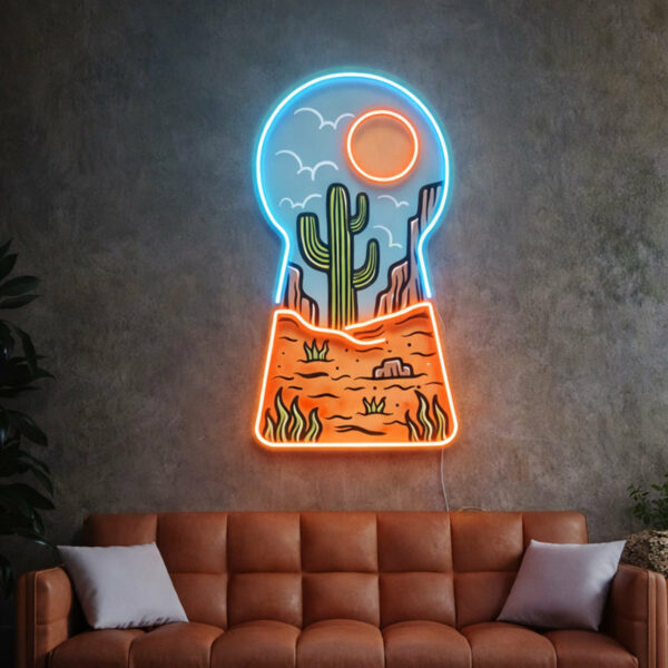 Desert Cactus Neon Sign – Colorful LED Neon Wall Art with Sun & Landscape