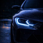 Dual Panel Blue LED Headlight Car Wall Art – Cinematic Automotive Canvas Print