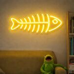 Fish Skeleton Neon Sign – Minimalist Yellow LED Wall Light