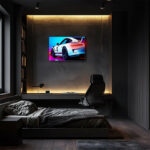 Futuristic Neon Sports Car Wall Art (UV Printed) – Modern Living Room & Man Cave Decor