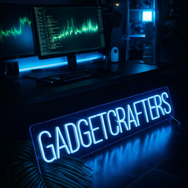 GadgetCrafters Neon Sign – Blue LED Business Logo Light for Tech Studio, Office & Storefront