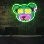 Green Bear Face Neon Sign – Edgy Cartoon LED Wall Art