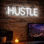 HUSTLE Neon Sign – White LED Neon Wall Light for Office & Home Decor