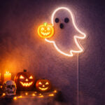 Halloween Ghost & Pumpkin Neon Sign – Cute Spooky Wall Light for Bedroom & Party Decor