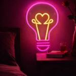 Heart Light Bulb Neon Sign – Pink & Warm Yellow LED Wall Light