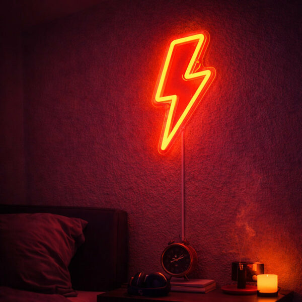 Lightning Bolt Neon Wall Light – Red LED Energy Symbol