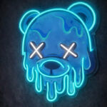 Melting Bear Neon Sign – Blue Drip Style LED Wall Light