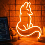 Minimalist Fox Neon LED Sign – Warm Orange Fox Outline Wall Light