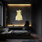 Money Bag Neon Poster – Gold Dollar Sign Plexiglass Wall Art