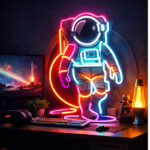 Neon Astronaut Standing on the Moon – Colorful Space LED Wall Light