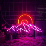 Neon Mountain Sunset Wall Light – Pink Peaks & Red Halo LED Neon Sign