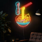 Neon Ramen Bowl with Chopsticks – Japanese-Style LED Wall Art