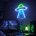 Neon UFO Wall Light – Blue & Green Alien Spaceship LED Sign