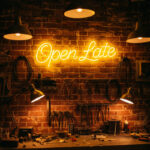 Open Late Script LED Neon Sign for Bar, Café and Storefront Wall Decoration