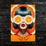 Orange Pop Art Girl Portrait – Neon UV Print Plexiglass Wall Art