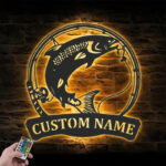 Personalized Atlantic Salmon Fishing Metal Wall Signs With RGB Led Light