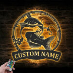 Personalized Black Bullhead Catfish Fishing Metal Wall Signs With RGB Led Light