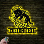 Personalized Cat Moon Universe Metal Wall Signs With RGB Led Light
