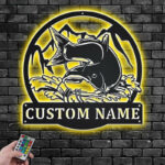 Personalized Catfish Fishing Metal Wall Signs With RGB Led Light