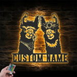 Personalized Cute Couple Alpaca Llama Love Metal Wall Signs With RGB Led Light