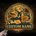 Personalized Deer Duck And Bass Fishing Metal Wall Signs With RGB Led Light