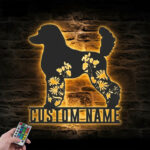 Personalized FLoral Poodle Metal Wall Signs With RGB Led Light