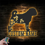 Personalized FLoral Pug, Metal Wall Signs With RGB Led Light