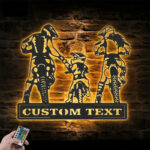 Personalized Family Motocross Biker, Metal Wall Signs With RGB Led Light