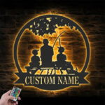 Personalized Father Son Fishing Metal Wall Signs With RGB Led Light