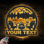 Personalized Fire Pit Lake House Metal Wall Signs With RGB Led Light