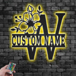 Personalized Floral Alphabet W Metal Wall Signs With RGB Led Light