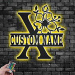 Personalized Floral Alphabet X Metal Wall Signs With RGB Led Light