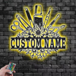 Personalized Floral Nail Tools Metal Wall Signs With RGB Led Light