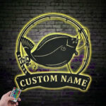 Personalized Flounder Fishing Fish Pole Metal Wall Signs With RGB Led Light