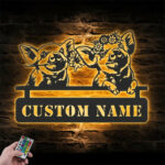 Personalized Funny Valentine Couple Pig Love Farmhouse Metal Wall Signs With RGB Led Light