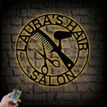 Personalized Hair Salon Sign, Metal Wall Signs With RGB Led Light